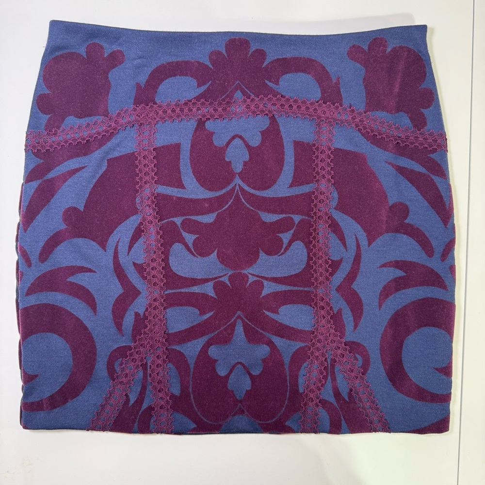 Free People Velvet Burnout Mini Skirt Lace Panel Blue Purple Size S‎